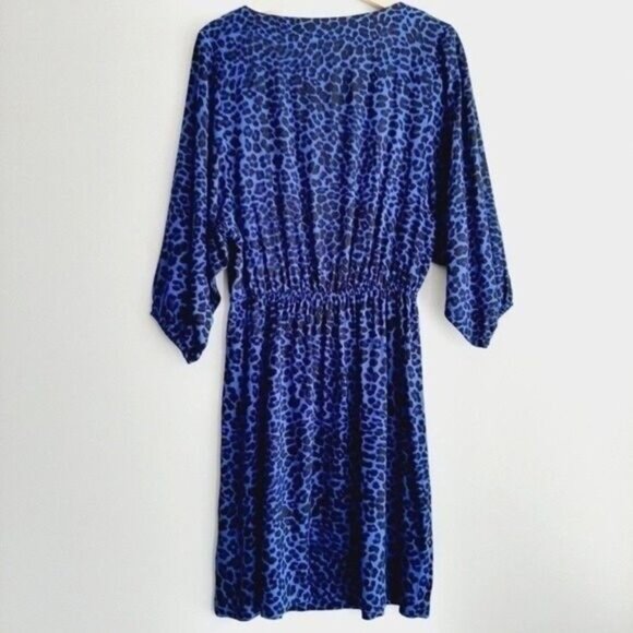 H&M Leopard Print Flowy Mini Dress Blue & Black Sz 6 - Picture 5 of 9